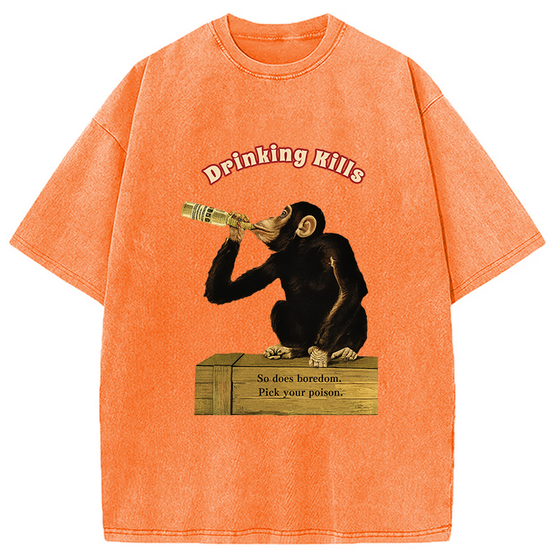 Modecanvas Drinking Kills Monkey Washed T-Shirt
