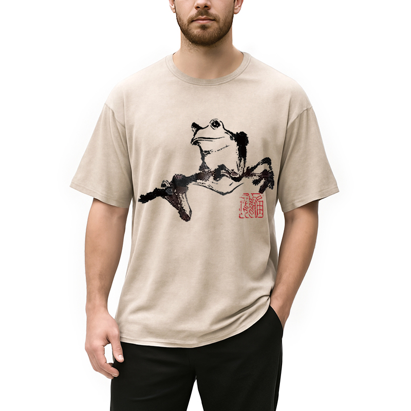 Modecanvas Sad Frog DTG Printing Washed T-Shirt-modecanvas