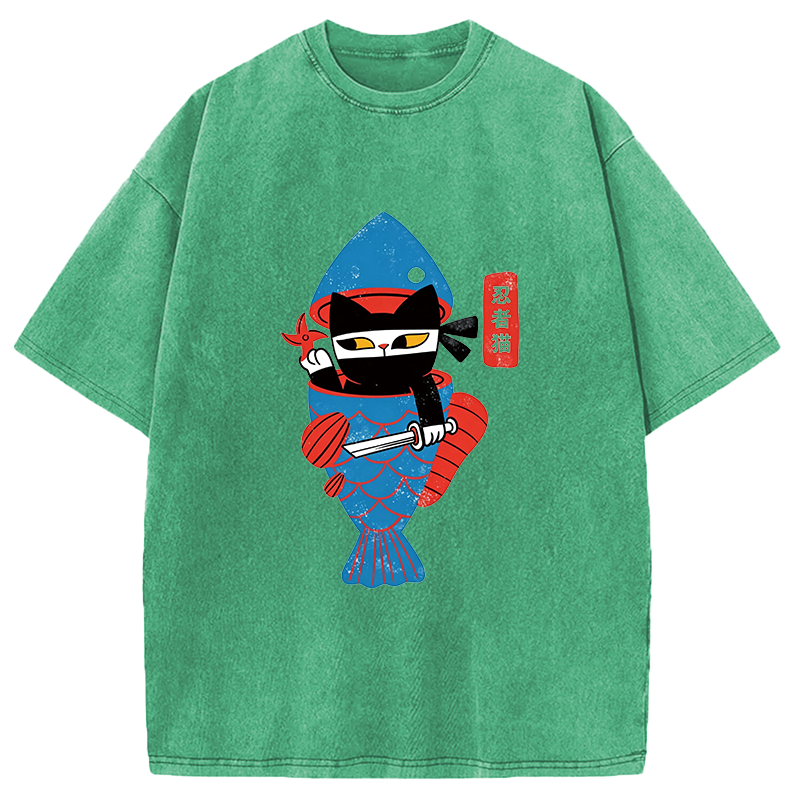 Modecanvas Neko Ninja DTG Printing Washed T-Shirt