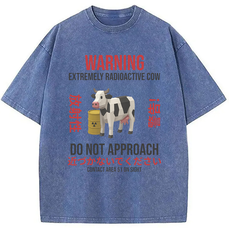 Modecanvas Radioactive Cow Warning Washed T-Shirt