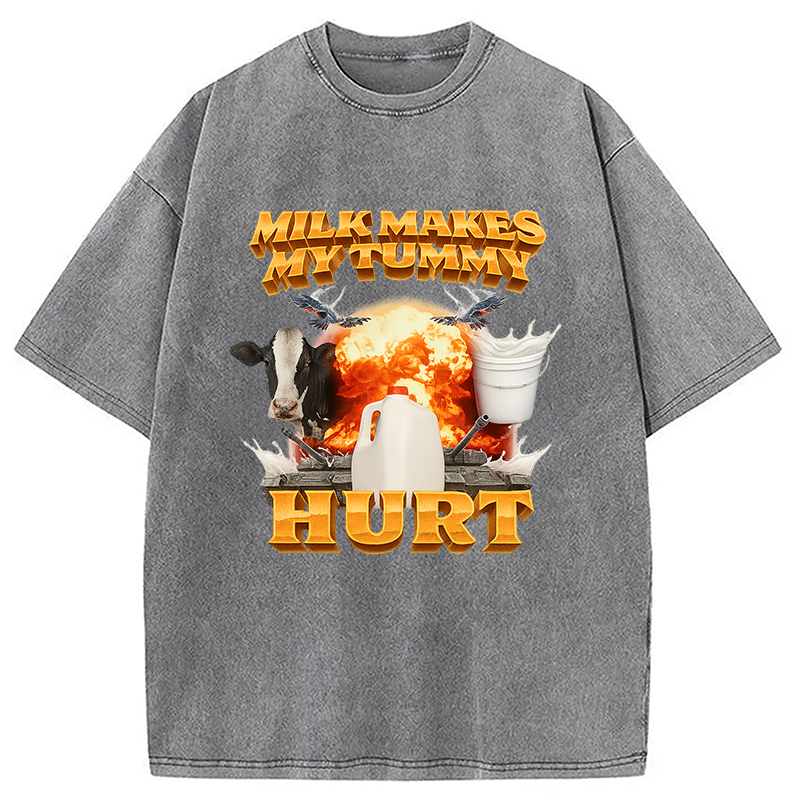 Modecanvas Milk Makes My Tummy Hurt Funny Washed T-Shirt