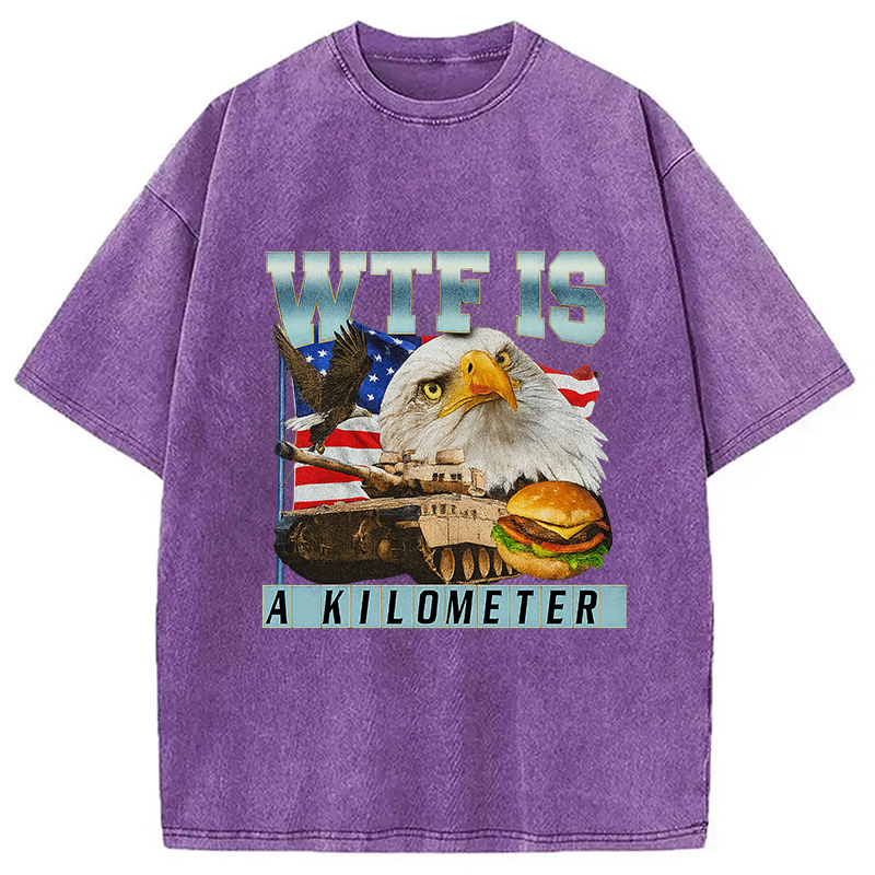 Modecanvas WTF Is A Kilometer Meme Washed T-Shirt-modecanvas