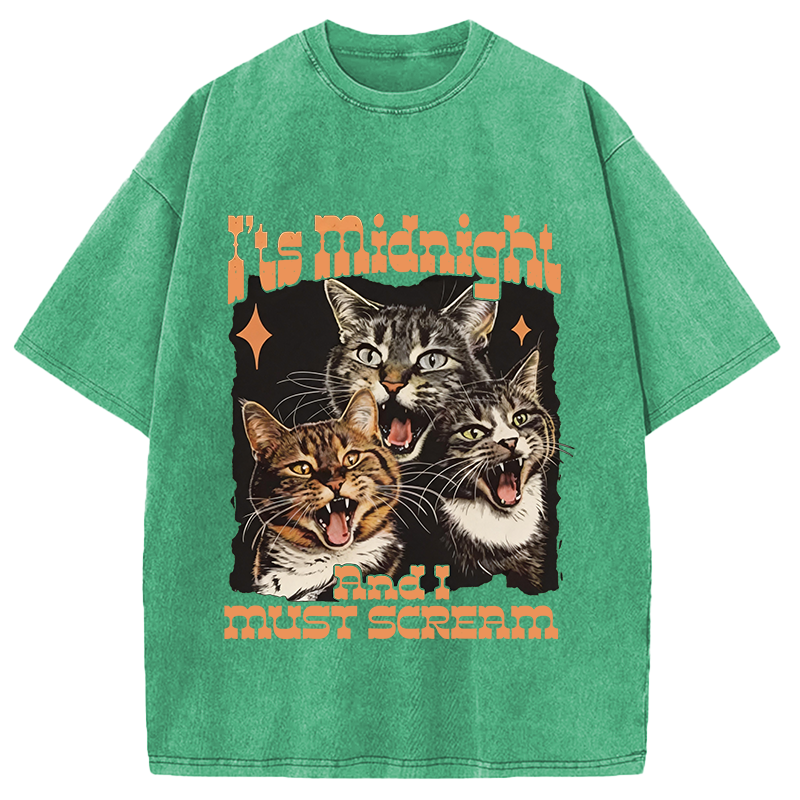 Modecanvas It's Midnight And I Must Scream Cat DTG Printing Washed T-Shirt