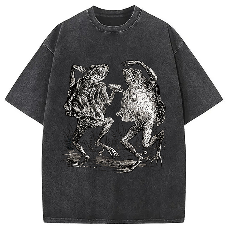 Modecanvas Dancing Frog Japanese DTG Printing Washed T-Shirt-modecanvas