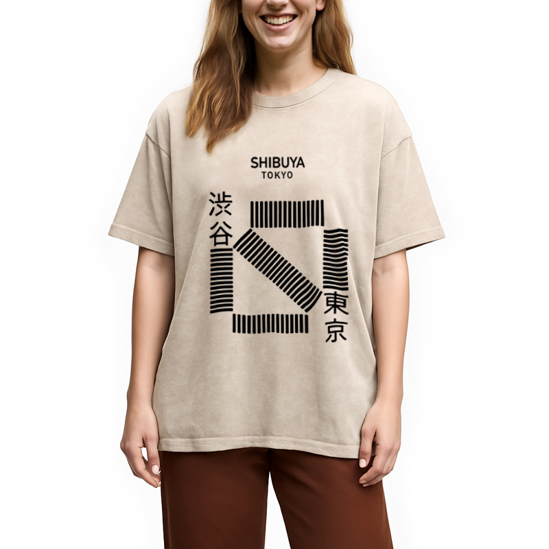 Modecanvas Japanese Shibuya Crossing Washed T-Shirt