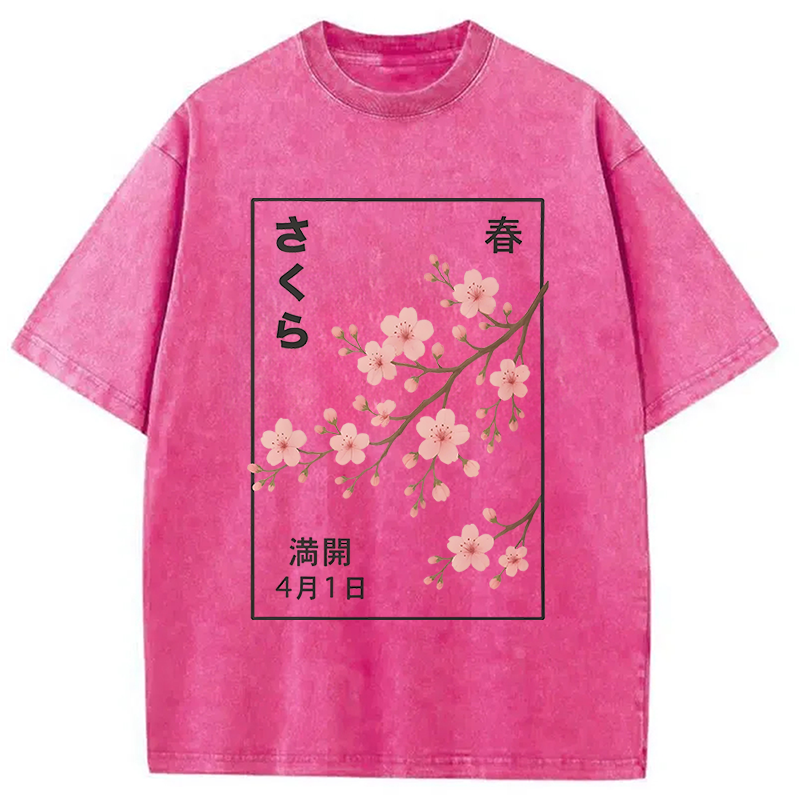 Modecanvas Cherry Blossom Spring Full Washed T-Shirt