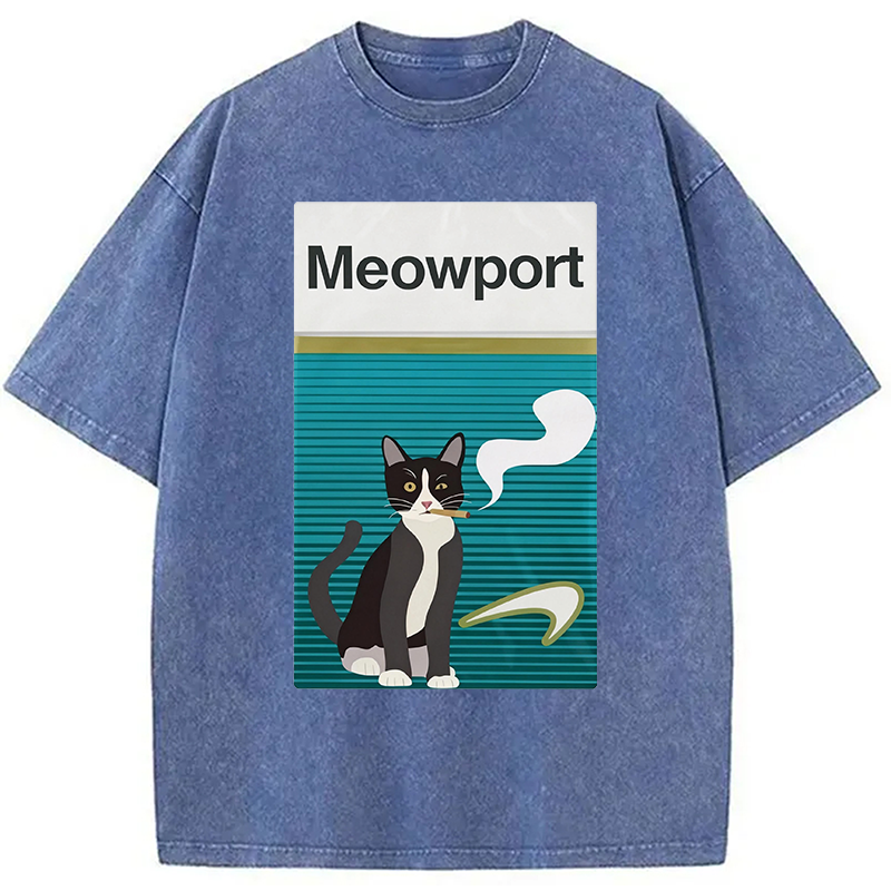 Modecanvas Meowport Funny Cat DTG Printing Washed T-Shirt