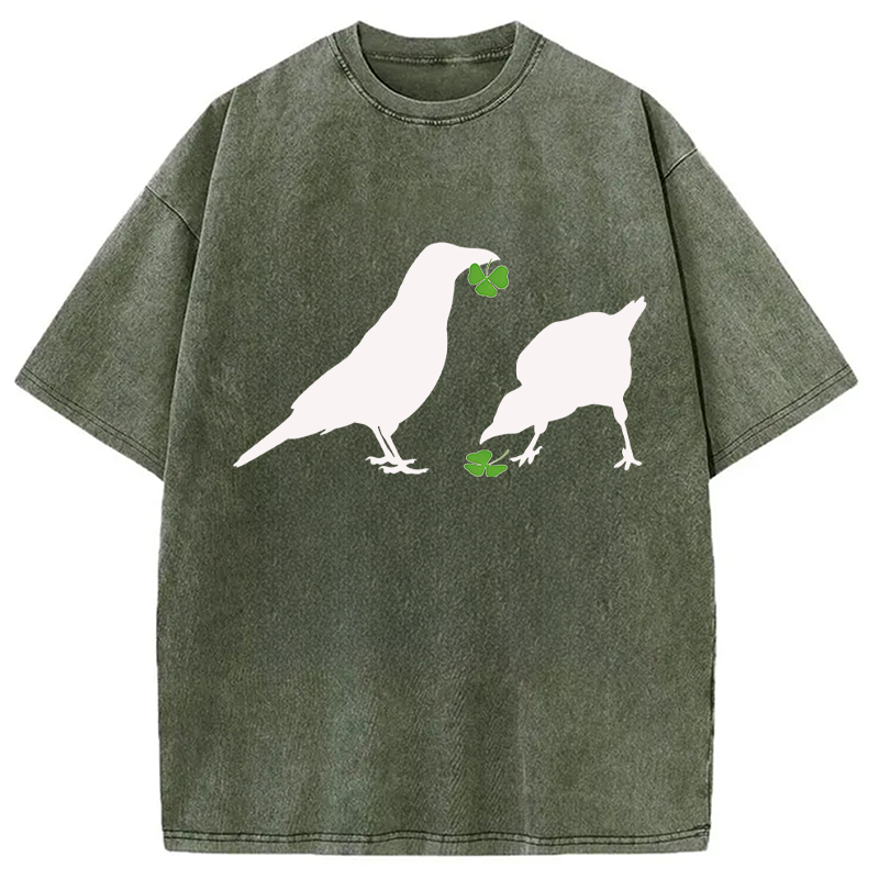 Modecanvas Green Shamrock Crows DTG Printing Washed T-Shirt
