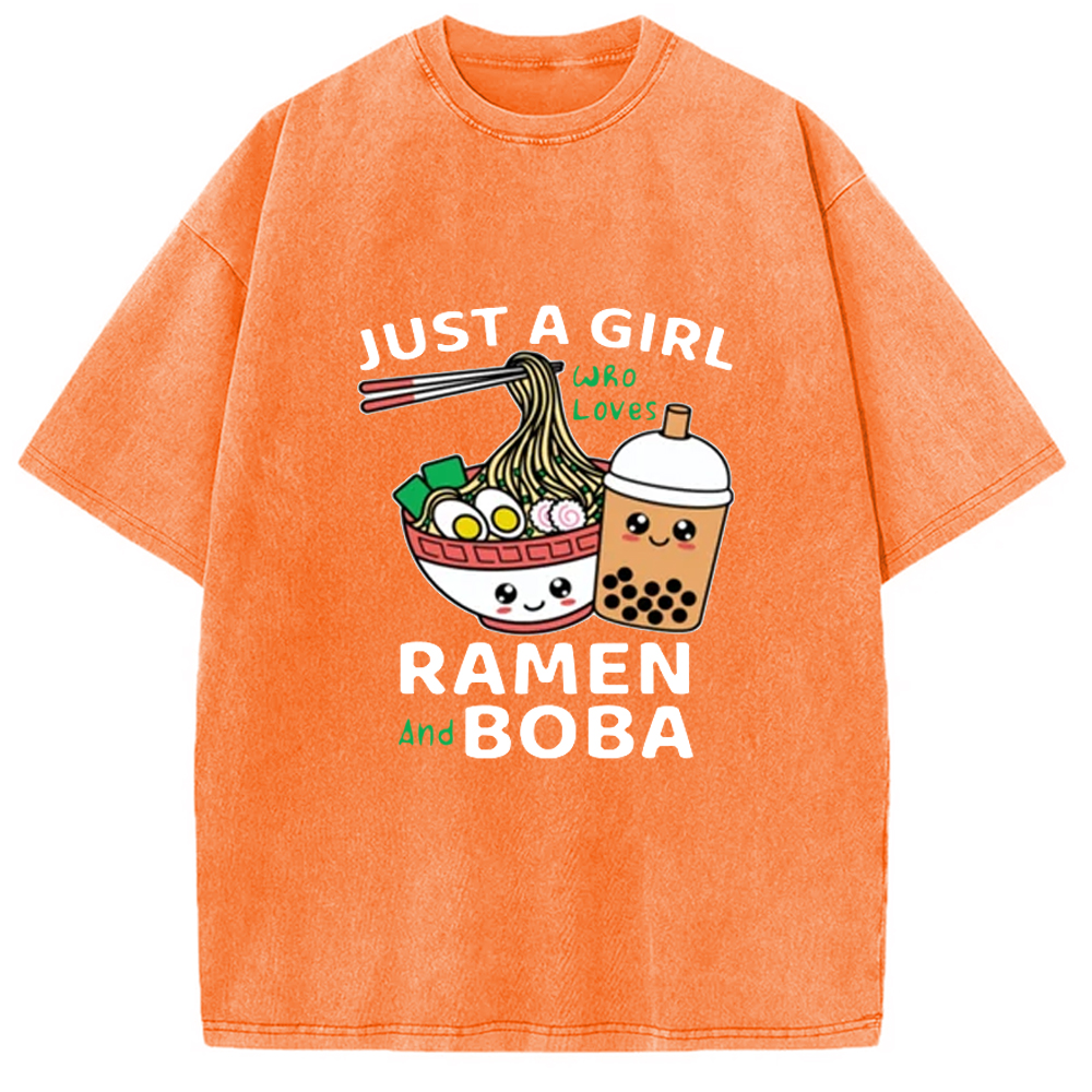 Modecanvas Just A Girl Who Loves Ramen And Boba Washed T-Shirt