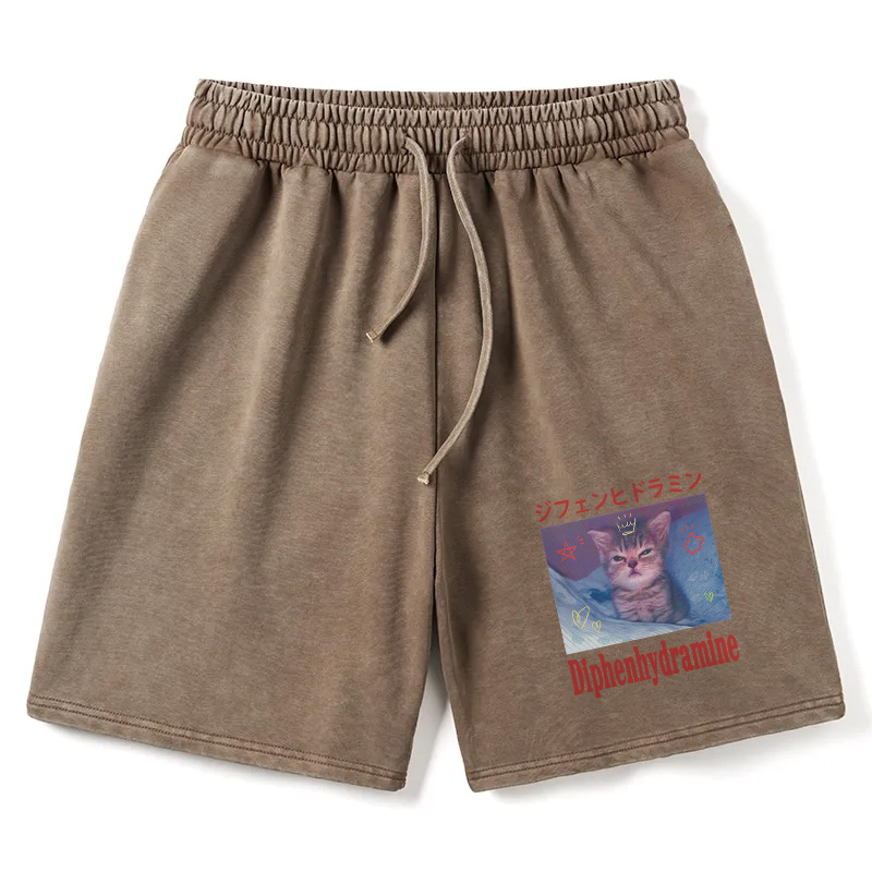 Modecanvas Diphenhydramine Cat Funny Meme Washed Short