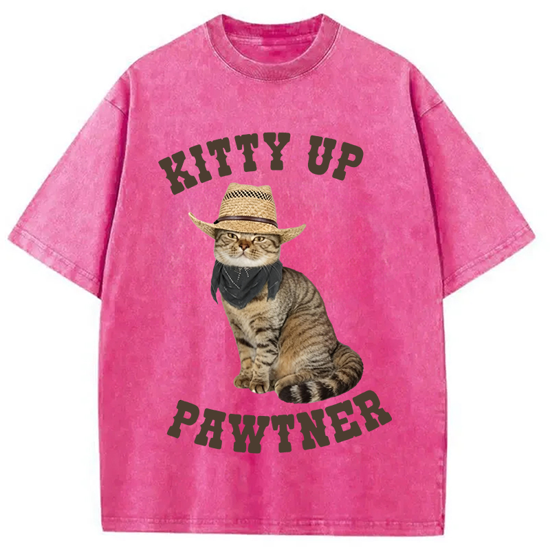 Modecanvas Kitty Up Giddy Up Cat DTG Printing Washed T-Shirt
