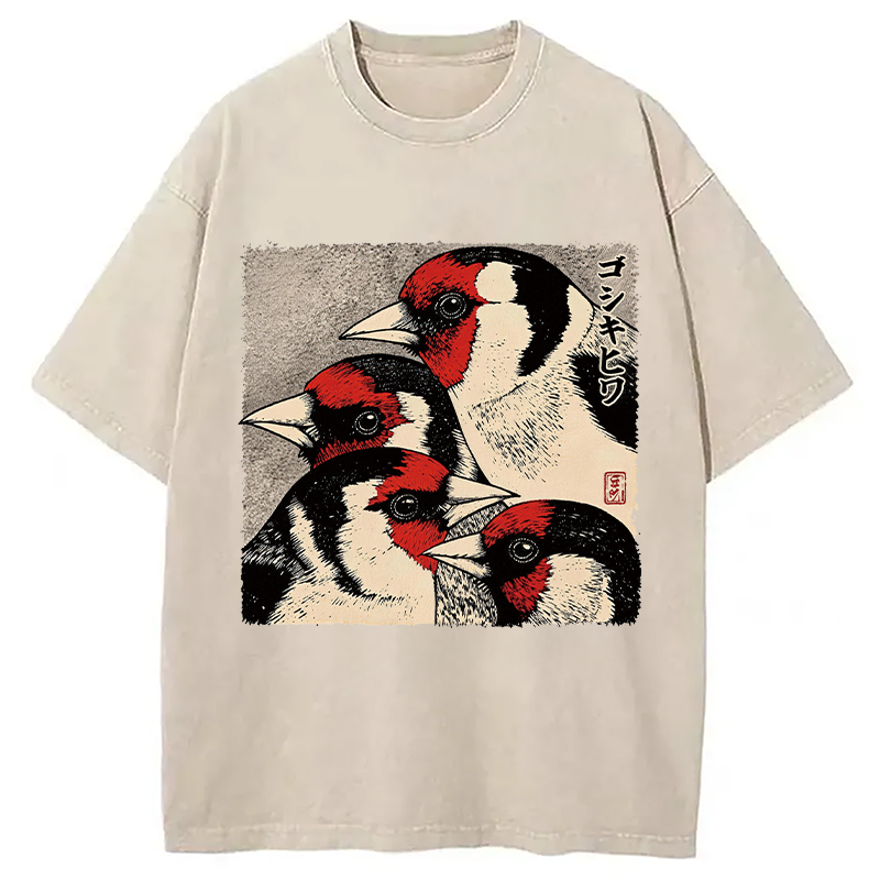 Modecanvas Stillness Of The Goldfinch DTG Printing Washed T-Shirt