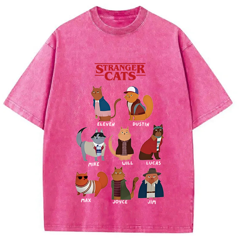 Modecanvas Stranger Cats DTG Printing Washed T-Shirt