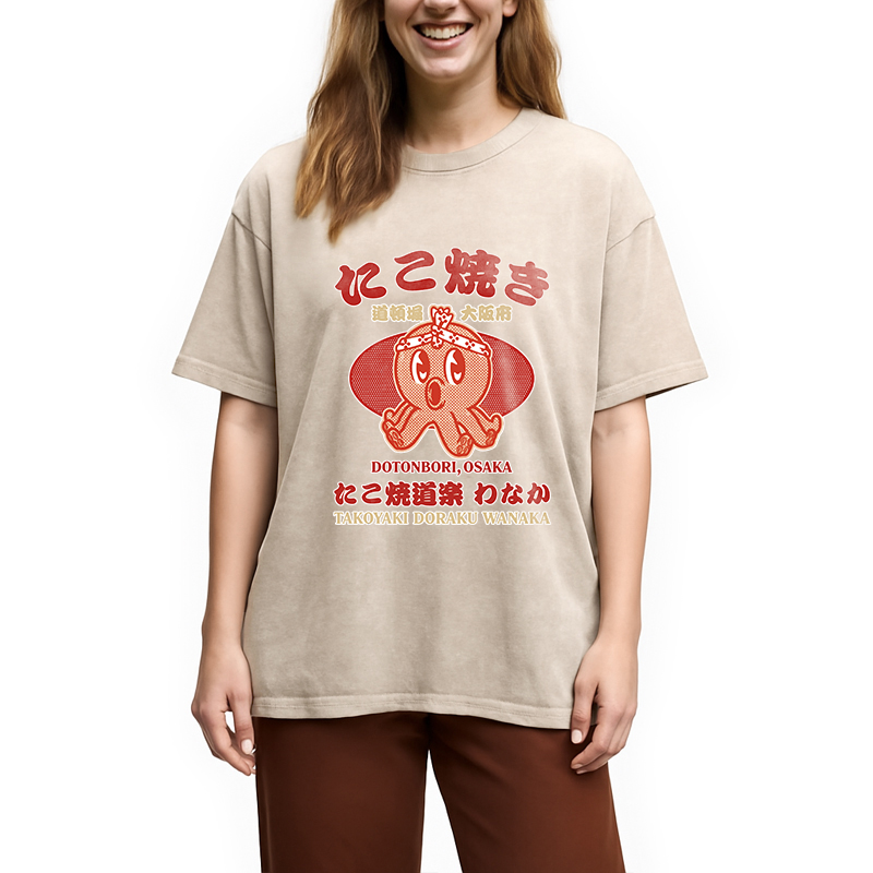 Modecanvas TAKOYAKI DORAKU WANAKA DTG Printing Washed T-Shirt