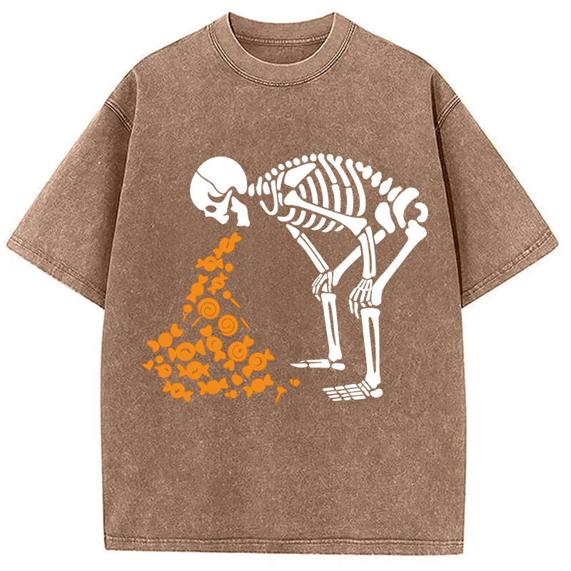 Modecanvas Candies Funny Halloween Skeleton Washed T-Shirt