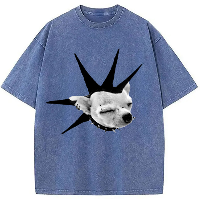 Modecanvas Funny Collar Dog Meme Washed T-Shirt