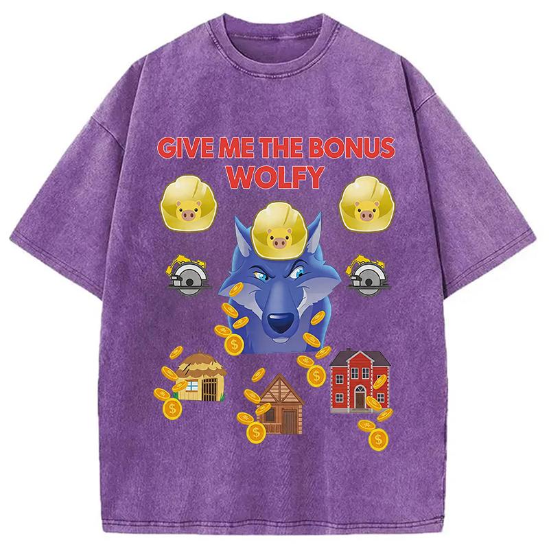 Modecanvas Give Me The Bonus Wolfy Funny DTG Printing Washed T-Shirt