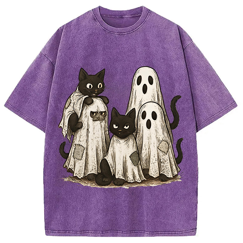 Modecanvas Funny Black Cats Ghost Washed T-Shirt