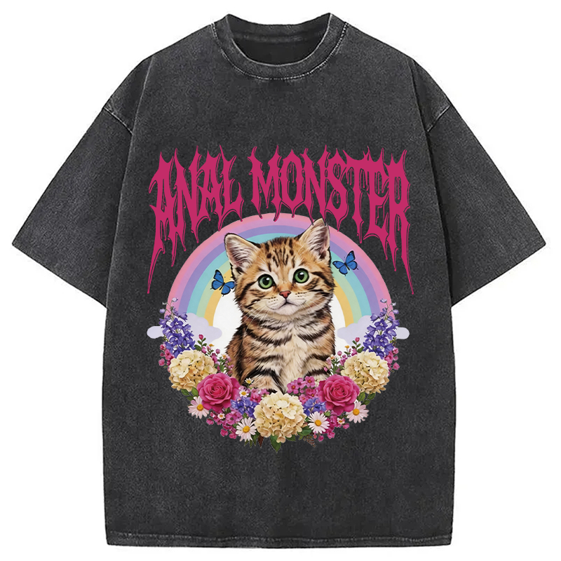 Modecanvas Anal Monster Cat DTG Printing Washed T-Shirt