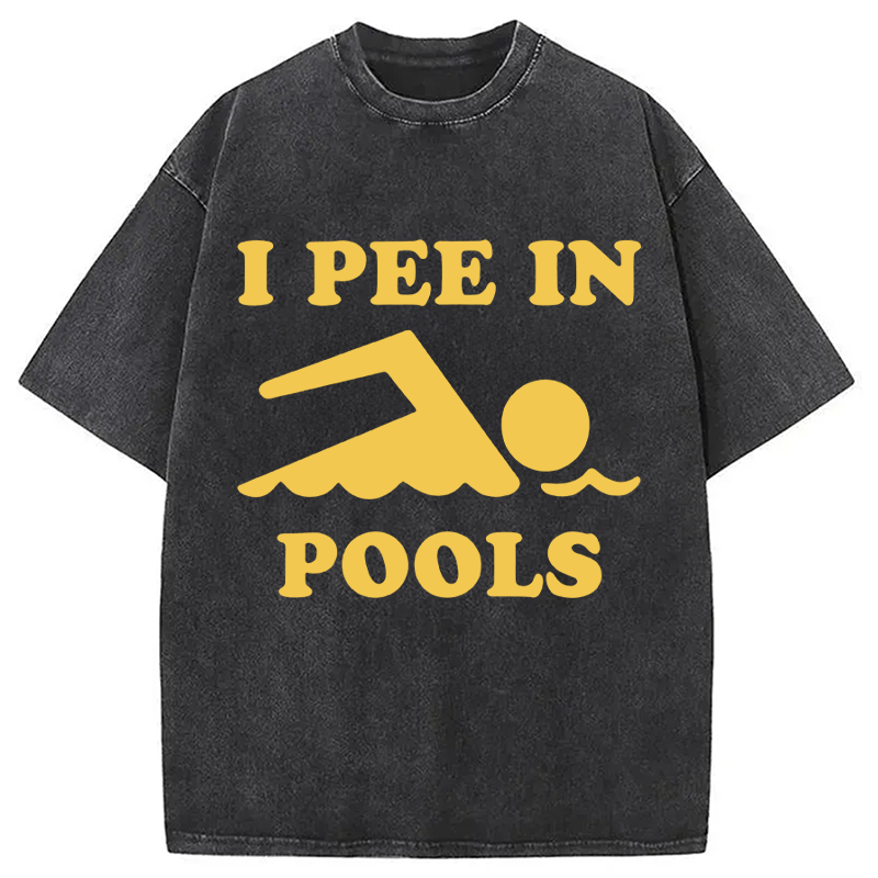 Modecanvas Mens I Pee in Pools DTG Printing Washed T-Shirt-modecanvas
