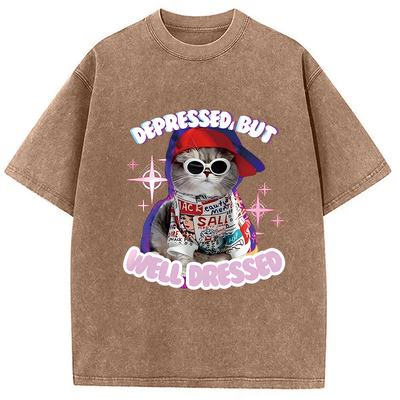 Modecanvas Depressed But Well Dressed DTG Printing Washed T-Shirt