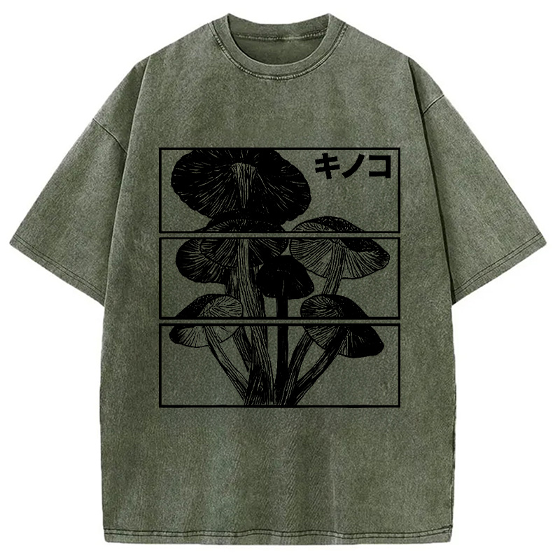 Modecanvas Japanese Mushrooms Washed T-Shirt-modecanvas