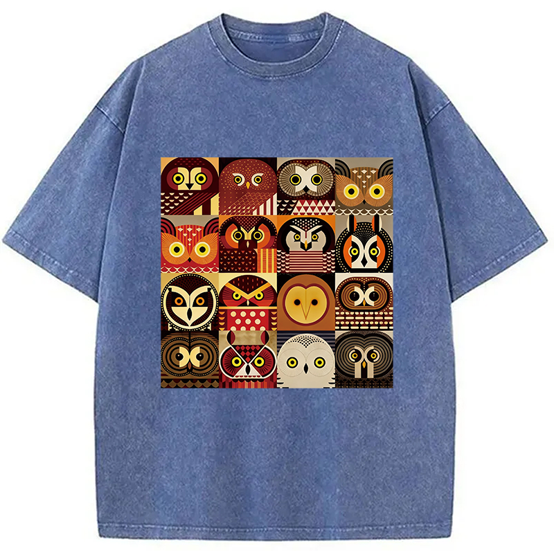 Modecanvas All Kinds Of Owls DTG Printing Washed T-Shirt