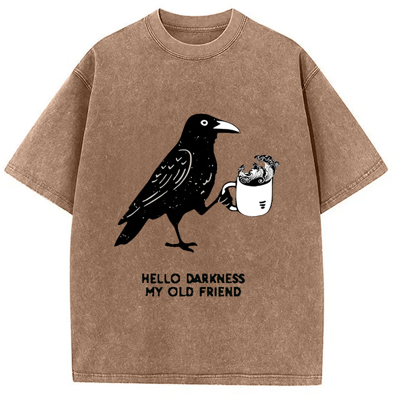 Modecanvas Crow Drinking Black Coffee Funny Washed T-Shirt