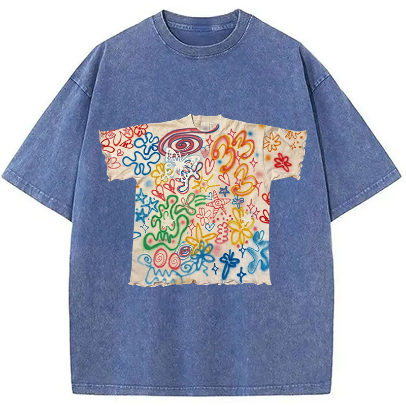 Modecanvas Graffiti Art Shirt Of DTG Printing Washed T-Shirt