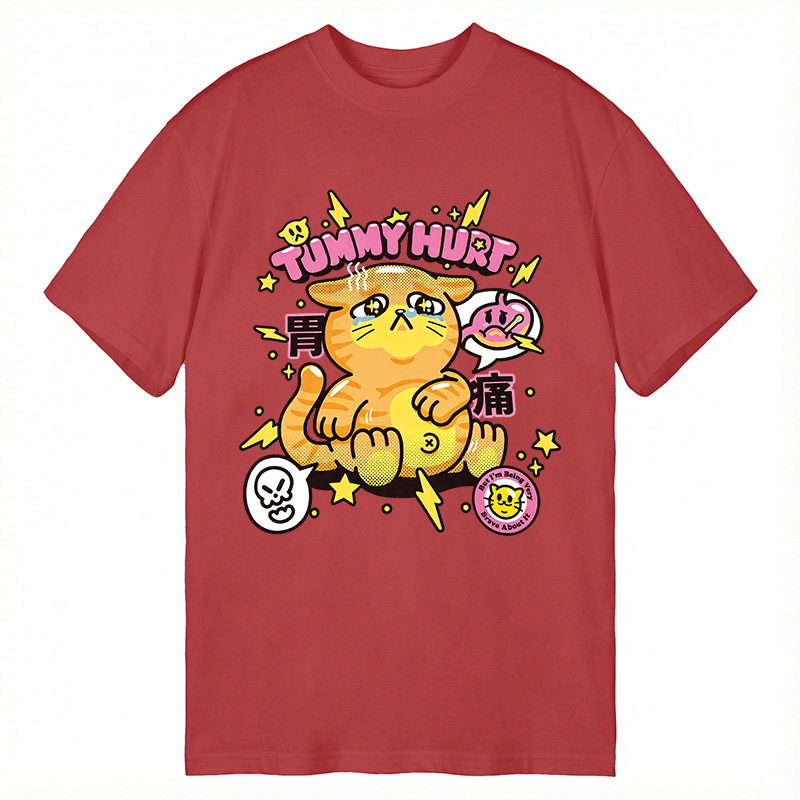 Modecanvas Tummy Hurt Cute Cat DTG Printing Classic T-Shirt-modecanvas