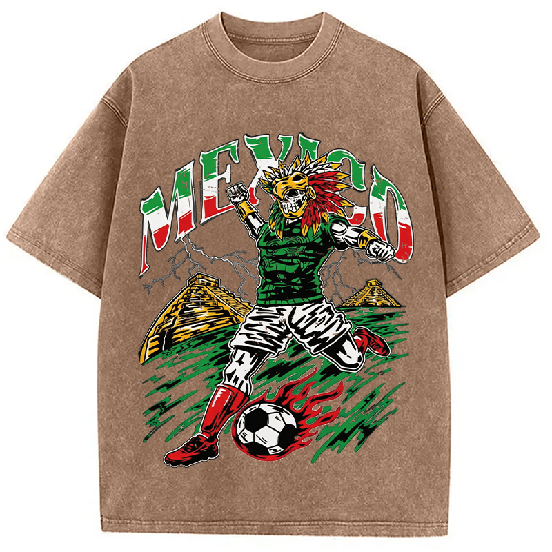 Modecanvas Mexico Soccer Skull DTG Printing Washed T-Shirt