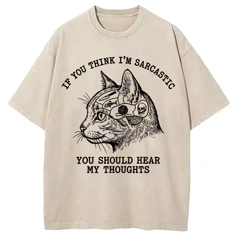 Modecanvas Sarcastic Thoughts Funny Cat DTG Printing Washed T-Shirt