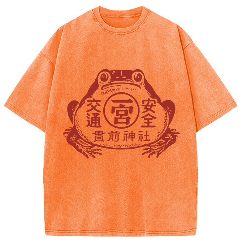 Modecanvas Vintage Japanese Frog DTG Printing Washed T-Shirt
