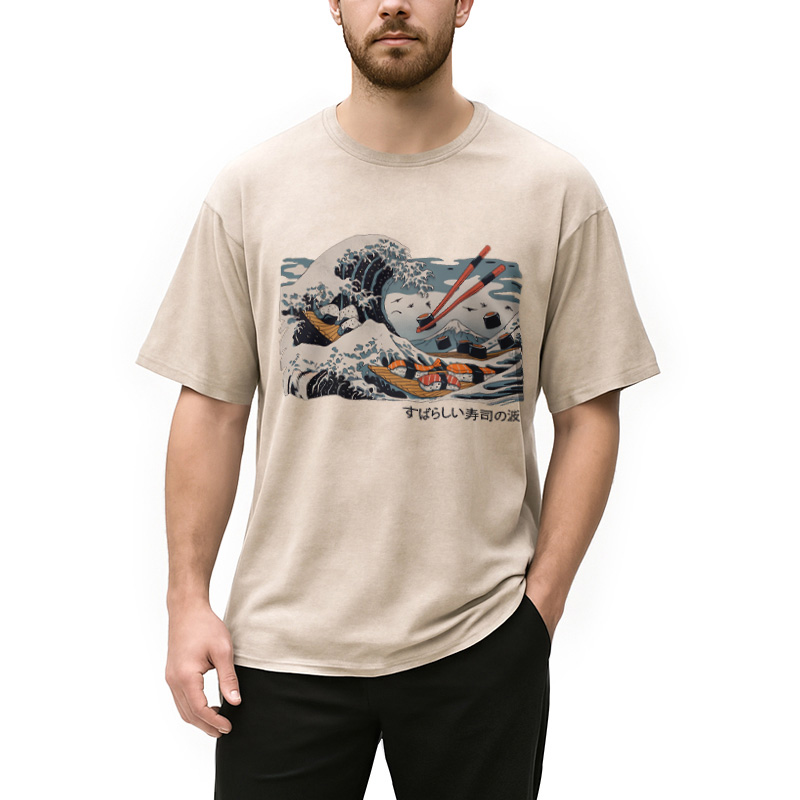 Modecanvas The Great Sushi Wave Washed T-Shirt