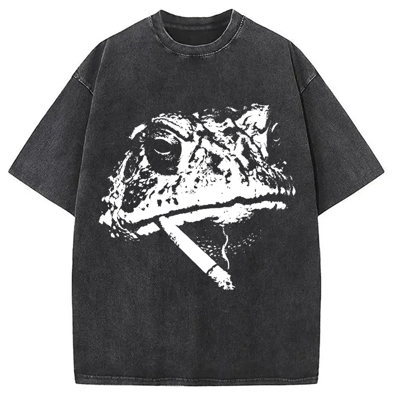 Modecanvas Frog Smoke Vintage DTG Printing Washed T-Shirt