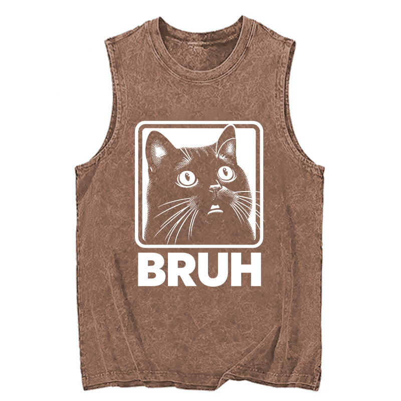 Modecanvas BRUH Cat DTG Printing Washed Tank-modecanvas