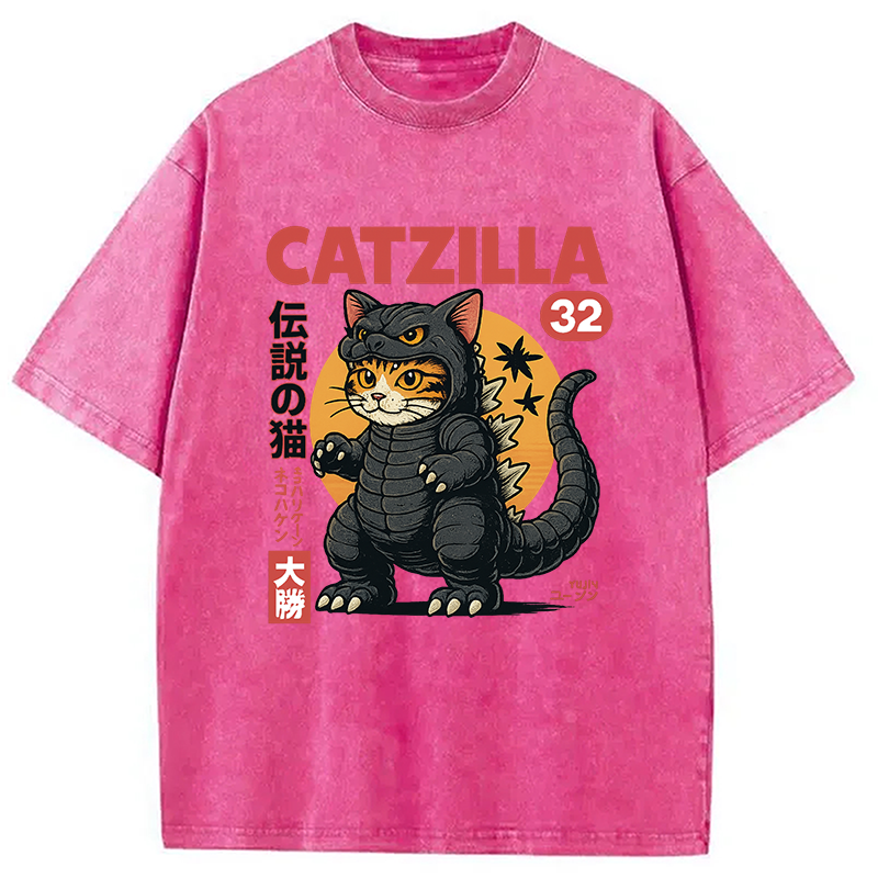 Modecanvas Catzilla Monster Cat Washed T-Shirt