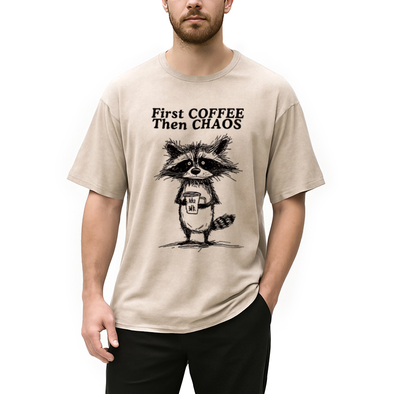 Modecanvas First Coffee Then Chaos Washed T-Shirt