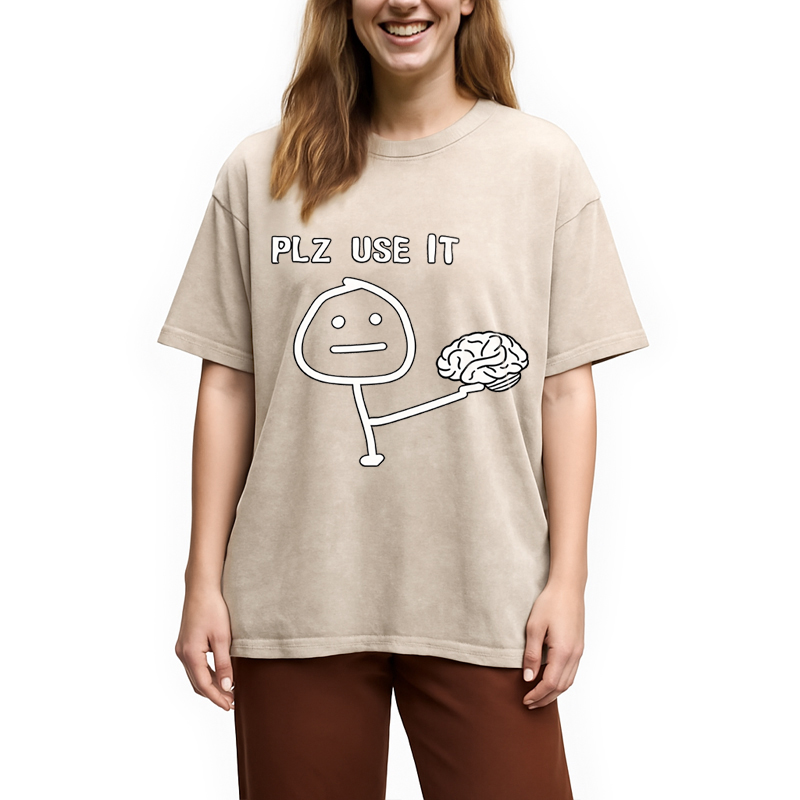 Modecanvas Please Use Your Brain DTG Printing Washed T-Shirt