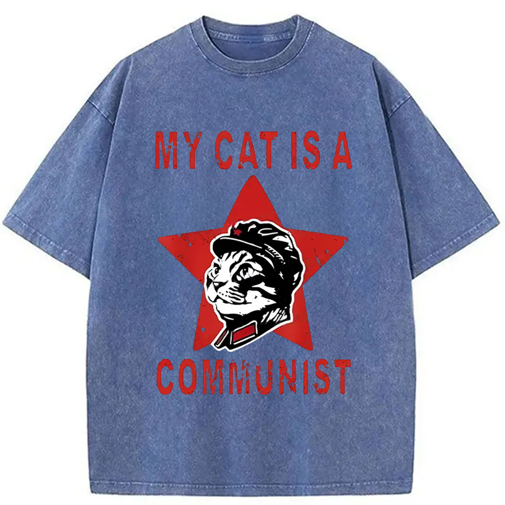 Modecanvas Funny Cat-ism Washed T-Shirt-modecanvas