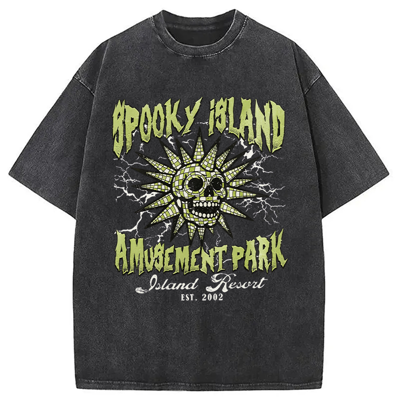 Modecanvas Spooky Island DTG Printing Washed T-Shirt-modecanvas
