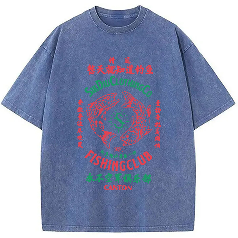 Modecanvas Fishing Club DTG Printing Washed T-Shirt