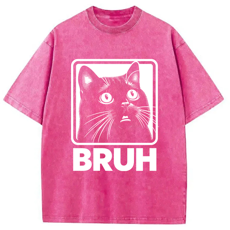 Modecanvas BRUH Cat Washed T-Shirt-modecanvas