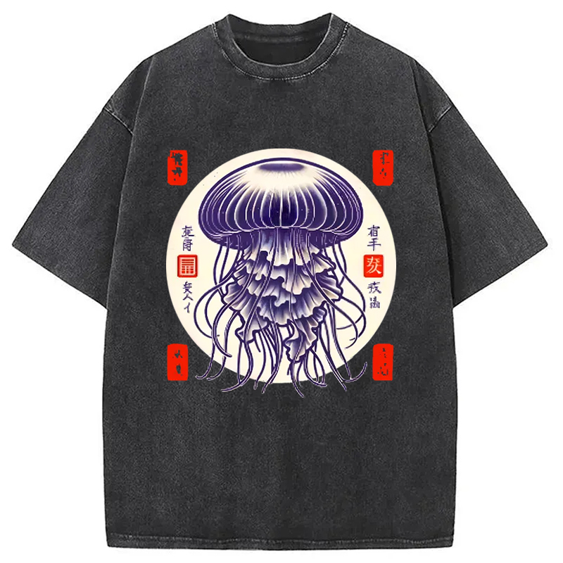 Modecanvas Japanese jellyfish Vintage Washed T-Shirt
