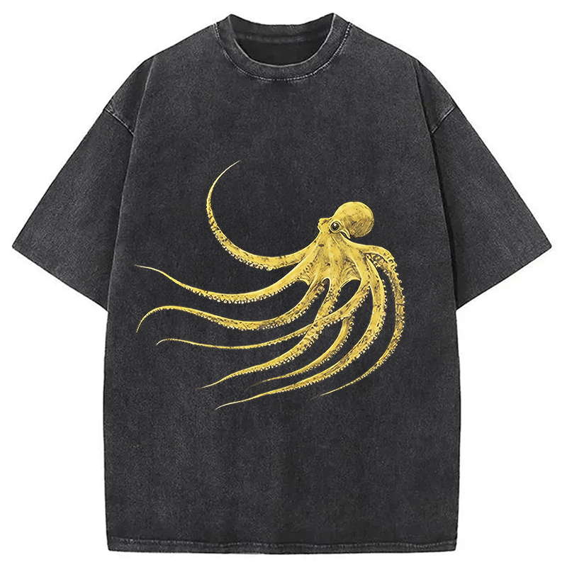Modecanvas Retro Octopus DTG Printing Washed T-Shirt