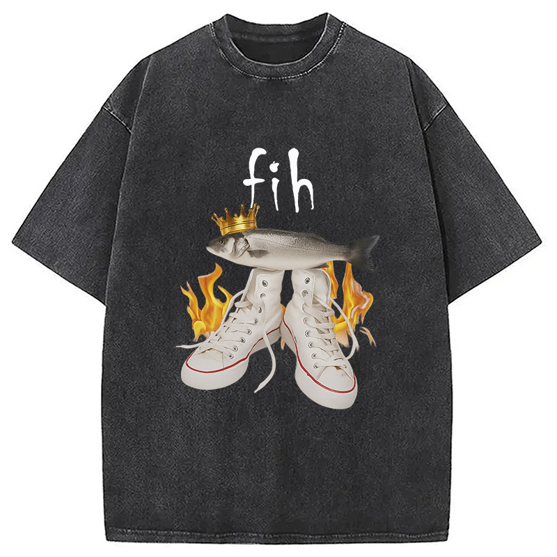 Modecanvas Fih Funny Meme Washed T-Shirt