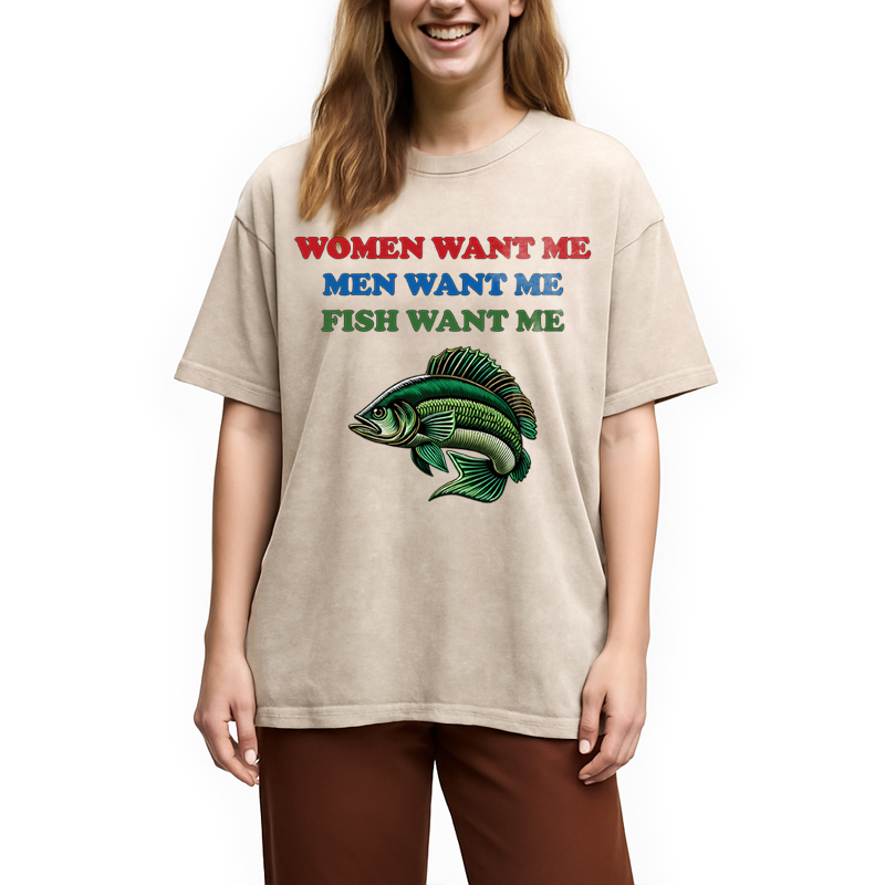 Modecanvas Fish Want Me DTG Printing Washed T-Shirt