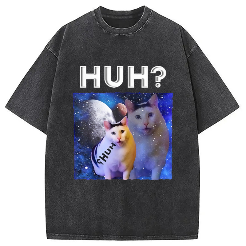 Modecanvas Funny Meme Huh Cat Washed T-Shirt