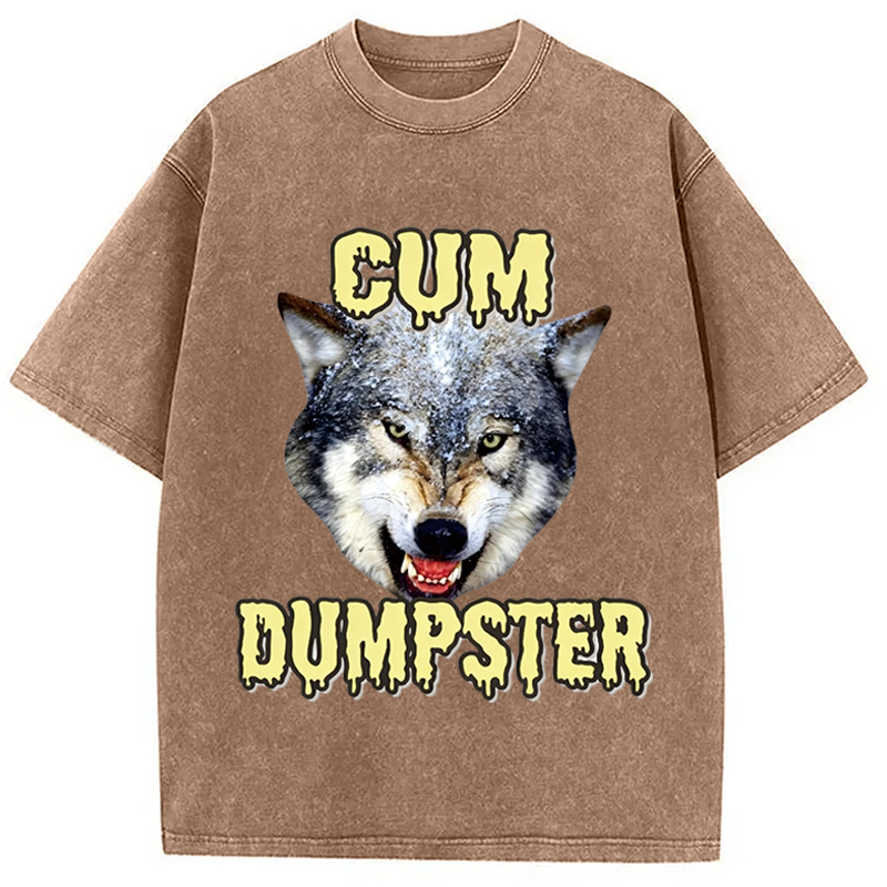 Modecanvas Dumpster Wolf Meme DTG Printing Washed T-Shirt