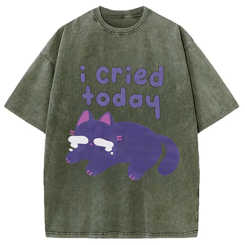 Modecanvas I Cried Today Cat DTG Printing Washed T-Shirt